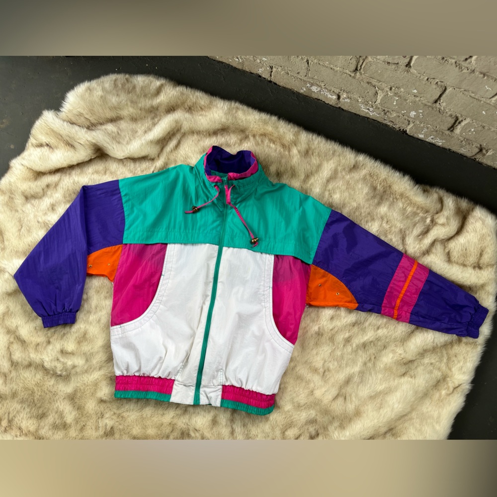 Vintage Color-block High Neck Windbreaker Jacket